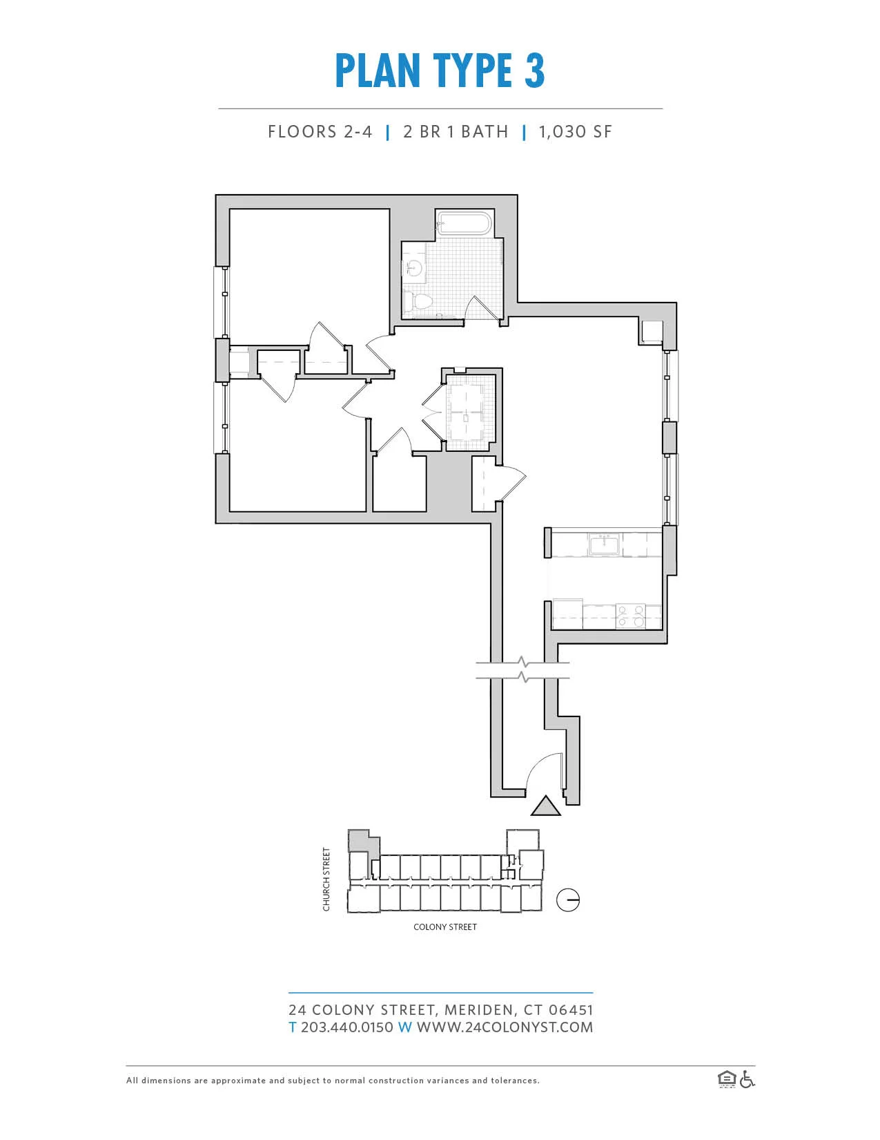 Type III floor plan, 1,030 square feet