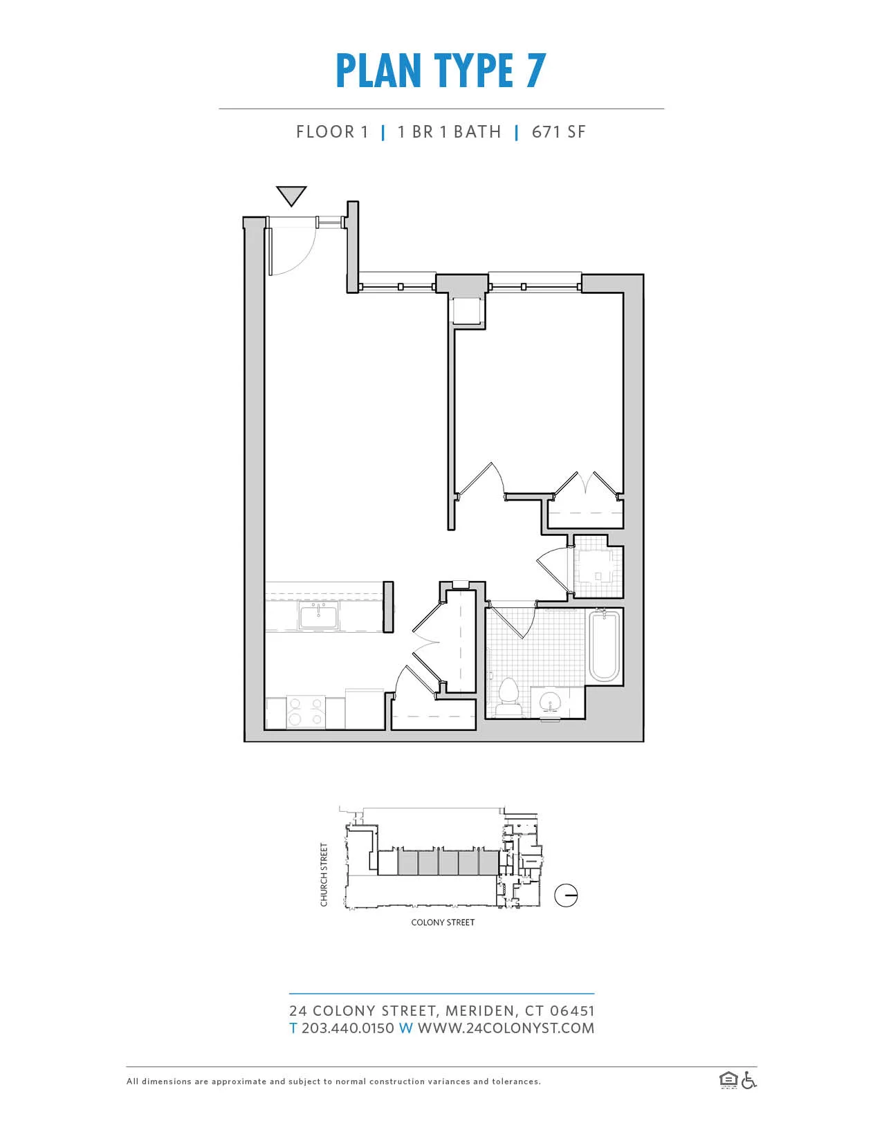 Type VII floor plan, 671 square feet